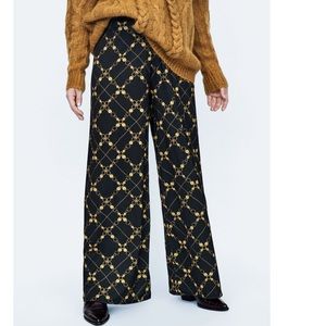 NWT ZARA BLACK/GOLD WIDE LEG CHAIN LINK PANTS, LG